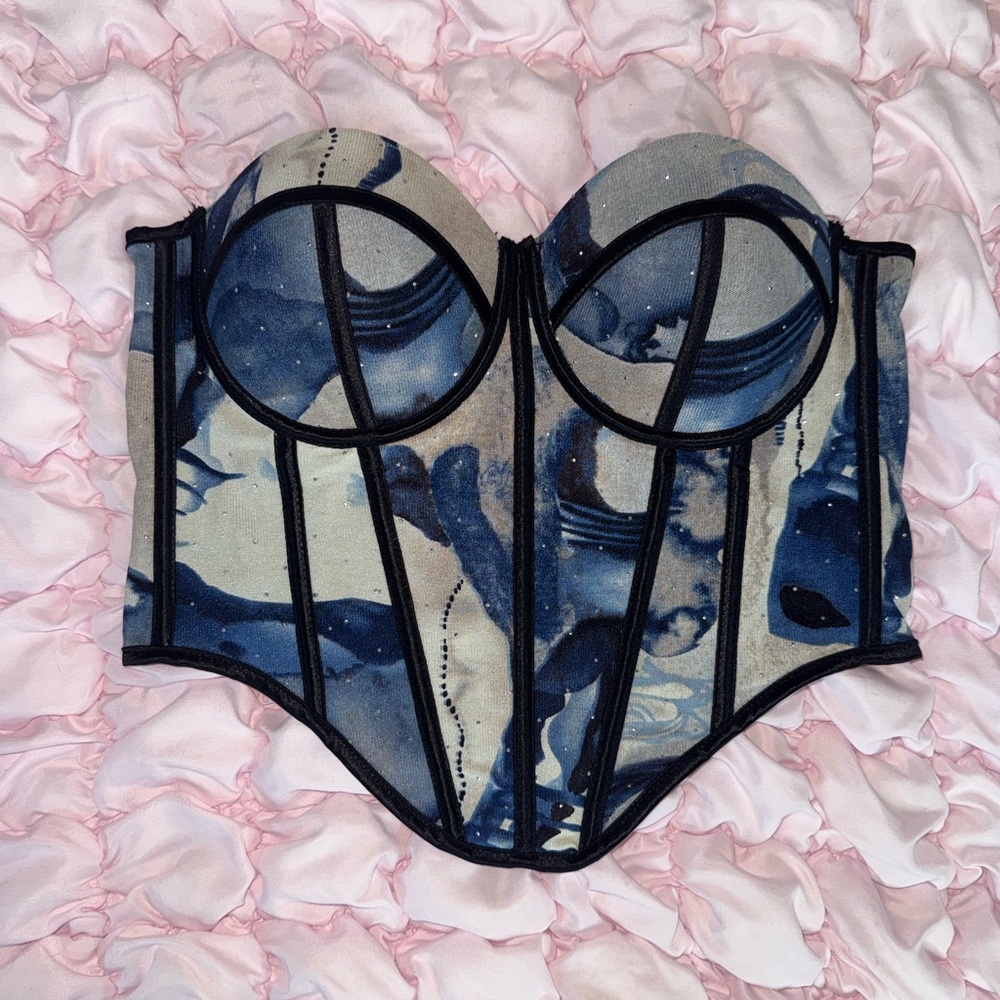 Blue and Black Corset Top